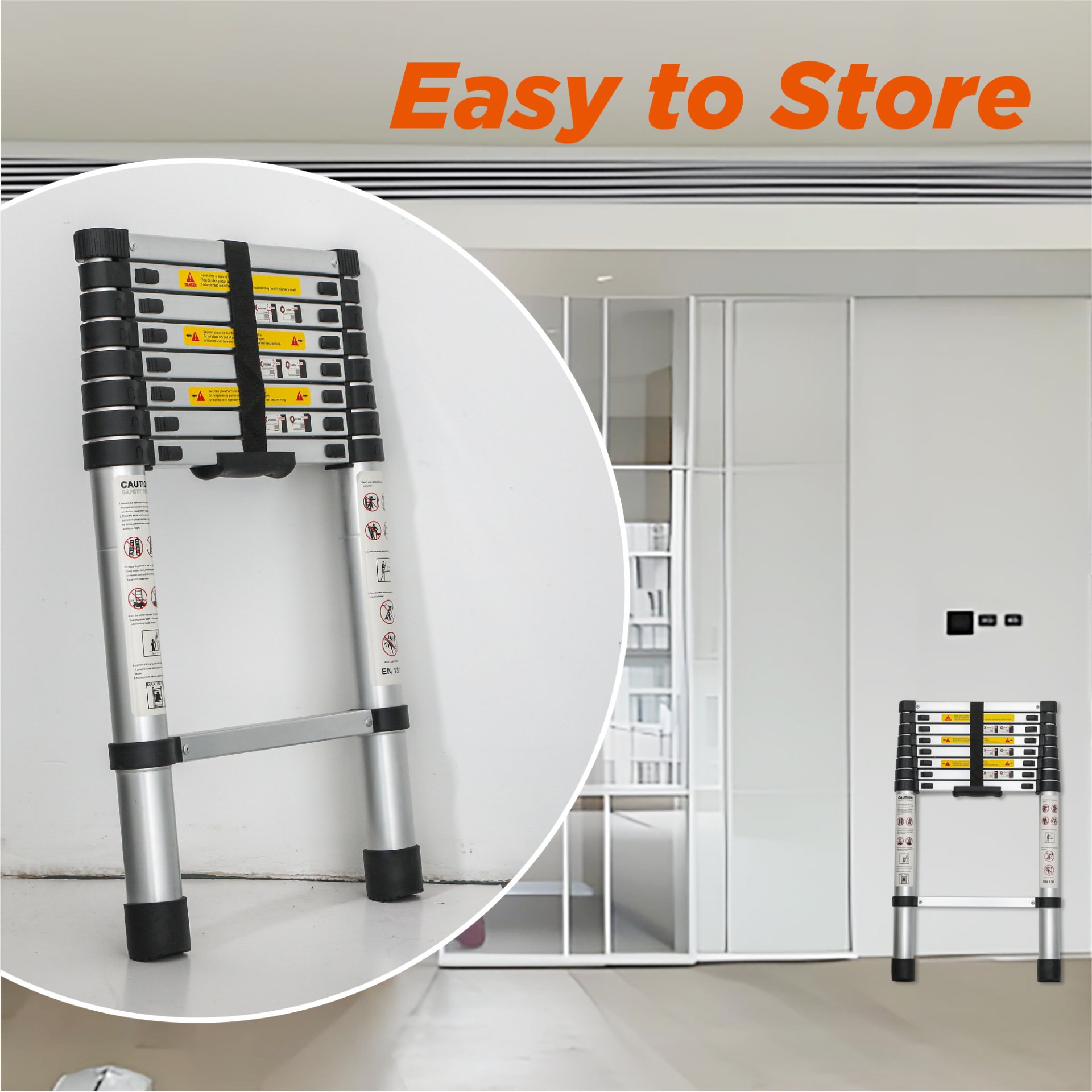Telescopic Extension Ladder, Folding Portable Multi Purpose For Indoor Outdoor Work - Black - Image 2