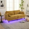 Modern Style Chenille 2 Seater Sofa With LED Light, USB Port & Storage Bag, Rubber Wood Legs - Mustard Yellow - Image 13