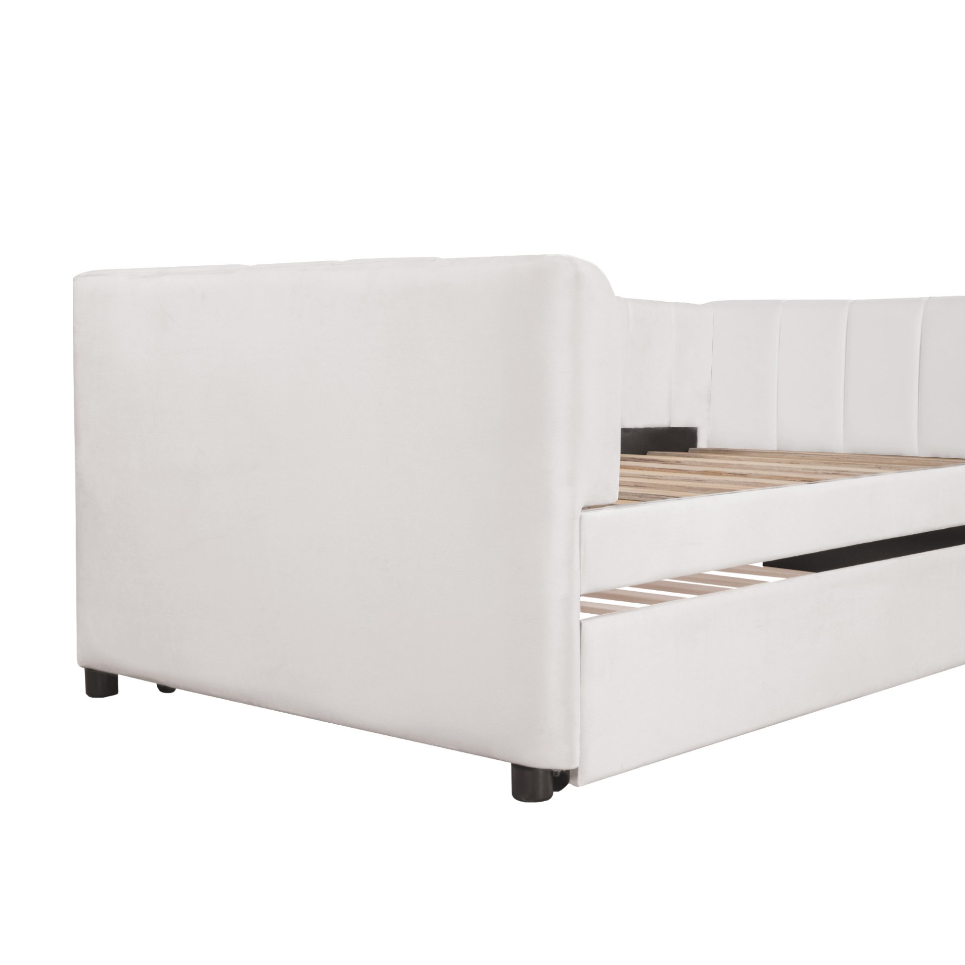 Twin Size Upholstered Daybed With Ergonomic Design Backrest And Trundle - Beige - Image 10