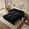 Pull Out Sofa Bed, 3 Seat Convertible Sleeper Sofa With 2 In 1 Pillow And Blanket Set Multifunctional Velvet Loveseat Bed - Black - Image 5