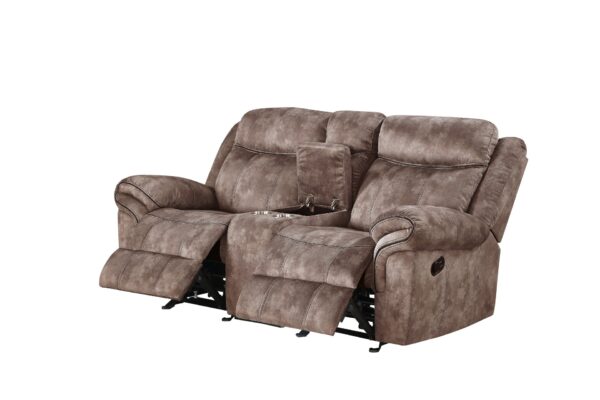 Zubaida - Two Tone Velvet Recliner Loveseat With USB Port Console - Chocolate