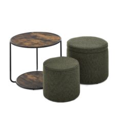 Multi Functional Combination Set Table Ottoman With Drum Stool And Storage Space Dark - Dark Green