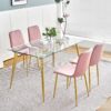 Modern Simple Light Luxury Dining Chair With Gold Metal Legs (Set of 4) - Pink Flannelette - Image 6