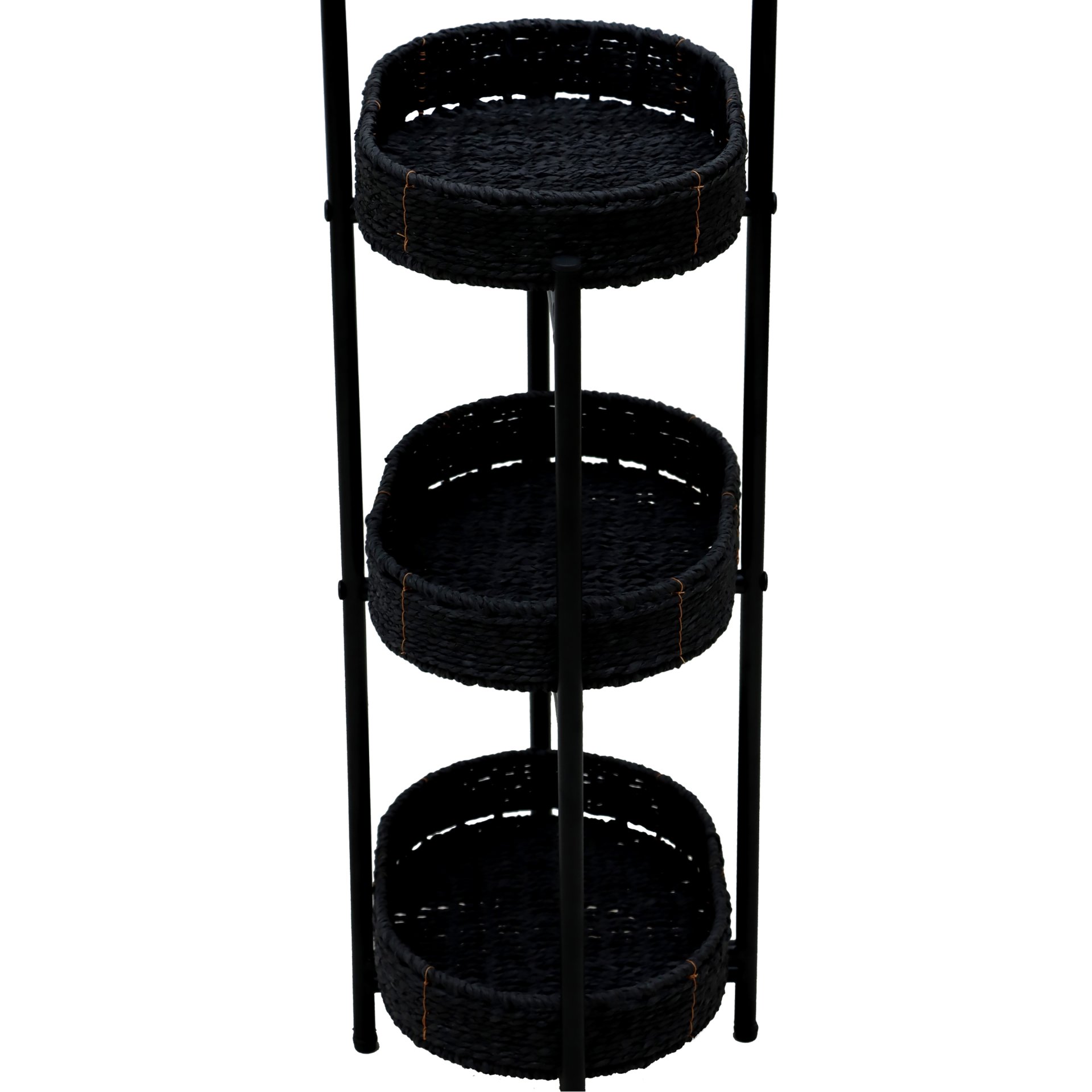 Modern 3 Tier Handwoven Side Table With Oval Organizer In Metal And Paper Rope - Black - Image 13