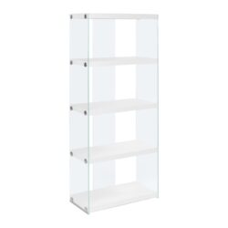 Bookshelf, Bookcase, Etagere, 5 Tier, Glossy Clear Tempered Glass - White