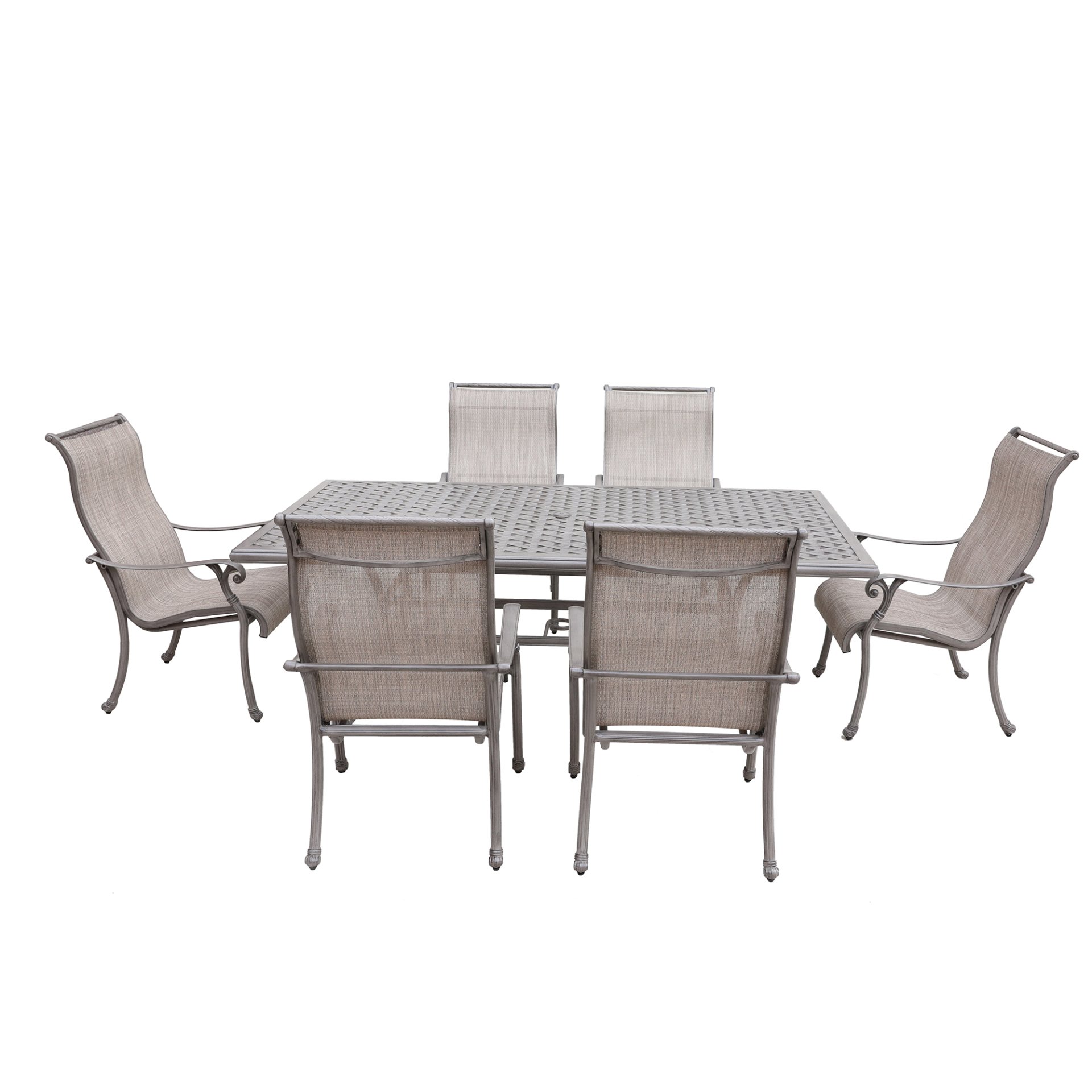 Cast Aluminum 7 Piece Aluminum Dining Set With Sling Chairs - Gray - Image 2