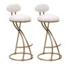 Modern S Shaped Bar Stools (Set of 2) With Backrest Floral Print Upholstered Dining Chairs Counter Height For Kitchen Island - Gold & White Print - Image 18