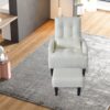 Recliner Soft Cozy Sofa Chair With Ottoman - Cream White - Image 16