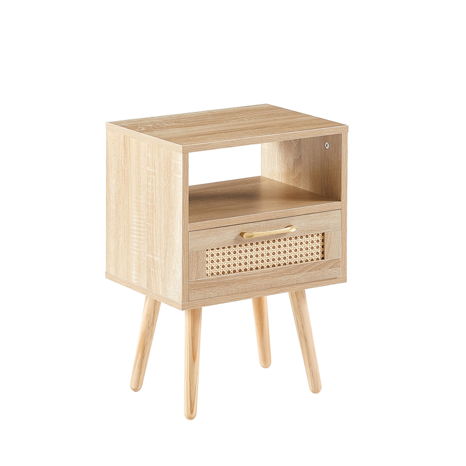 15.75" Rattan End Table With Drawer And Solid Wood Legs, Modern Nightstand, Side Table For Living Room, Bedroom - Natural - Image 8