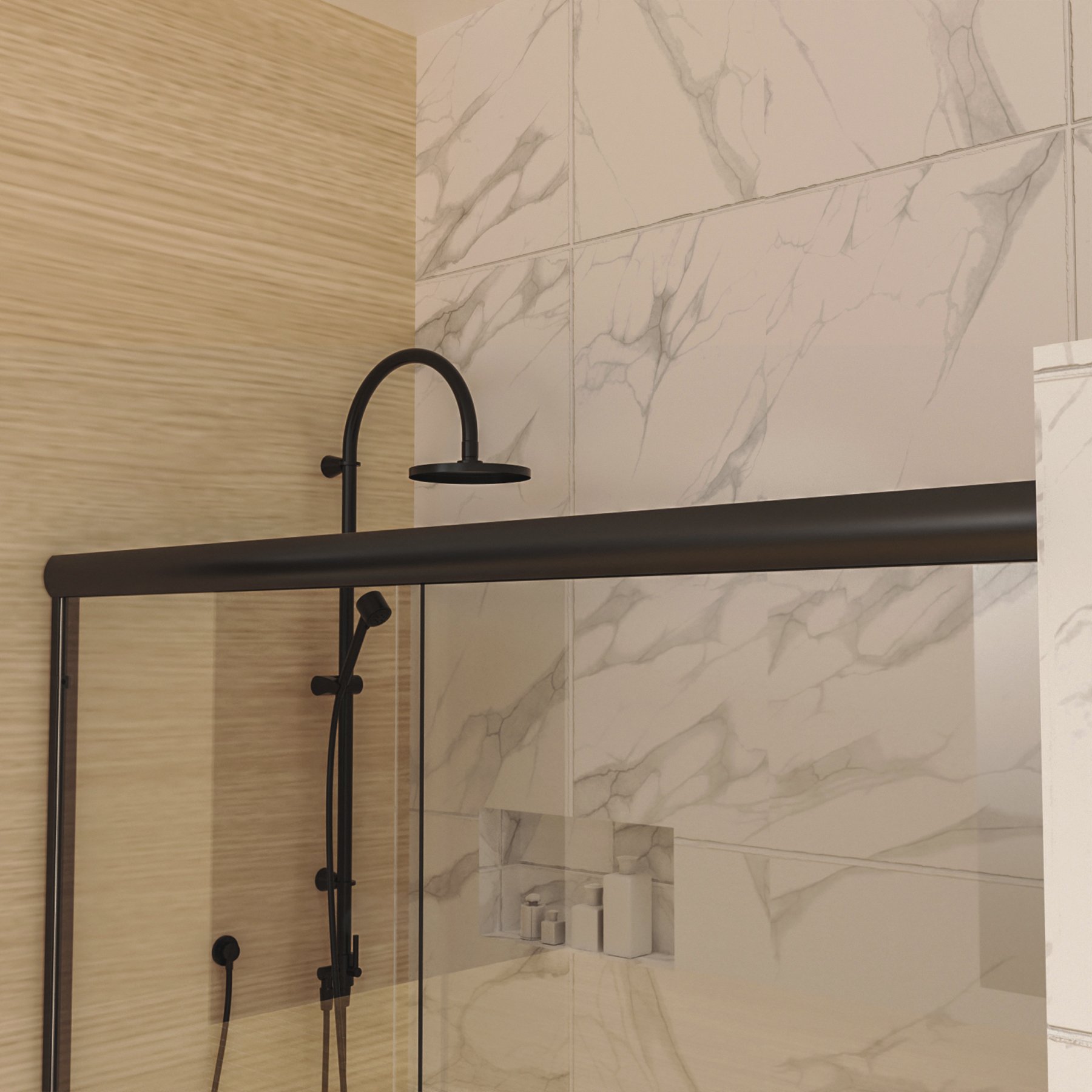 Traditional Sliding Shower Door With Clear Glass - Matte Black - Image 3