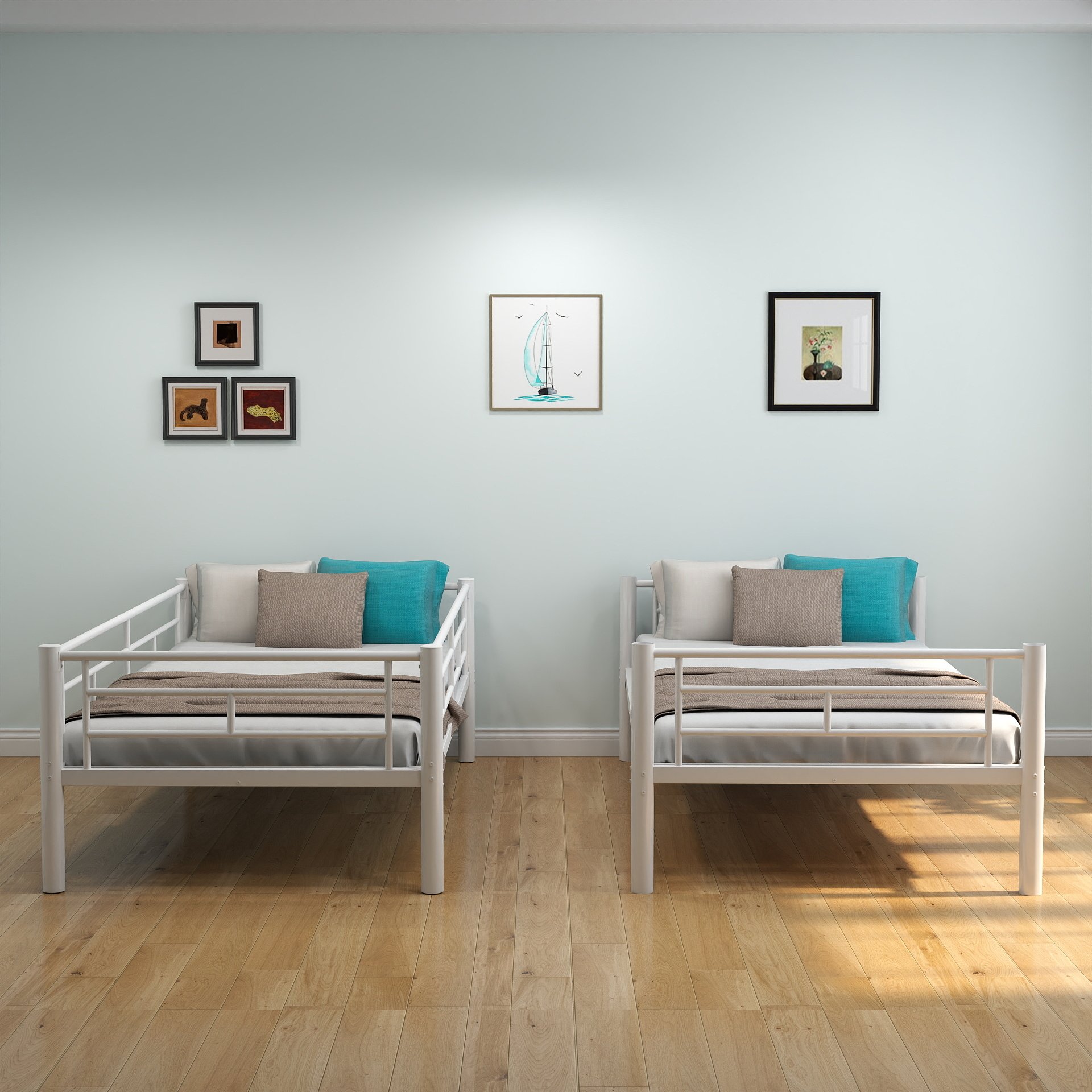 Twin Over Twin Bunk Bed With Ladder, High Guardrail, Storage, Noise Free - White - Image 22