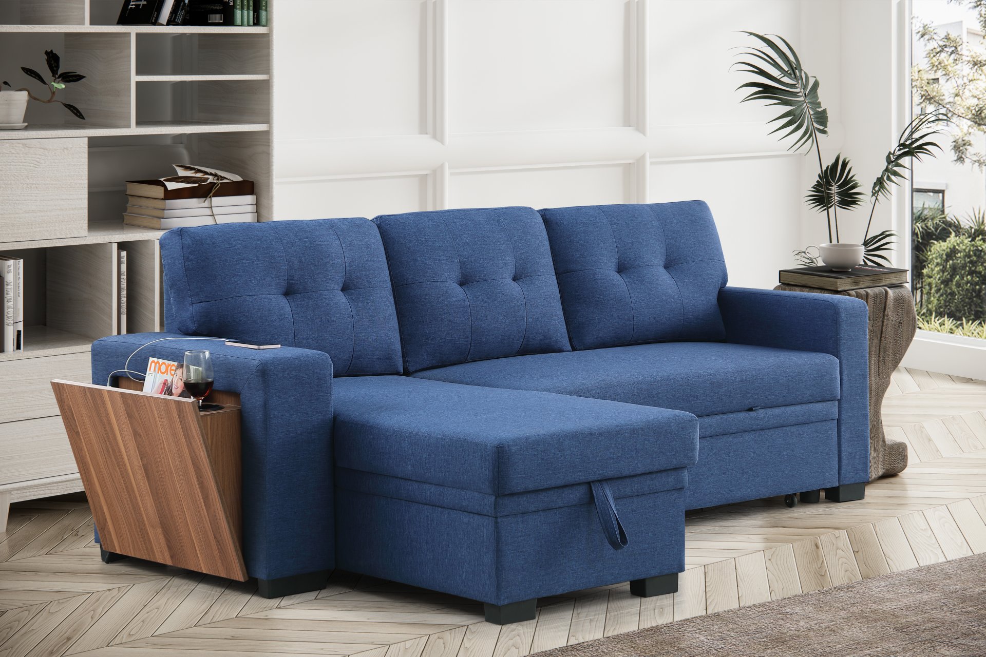 3 Piece Upholstered Sleeper Sofa - Blue - Image 6