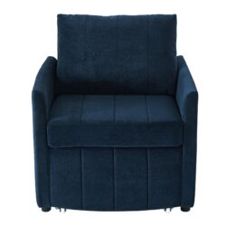 Upholstered Convertible Sleeper Sofa With Adjustable Backrest, Side Pockets And Storage Basket - Blue