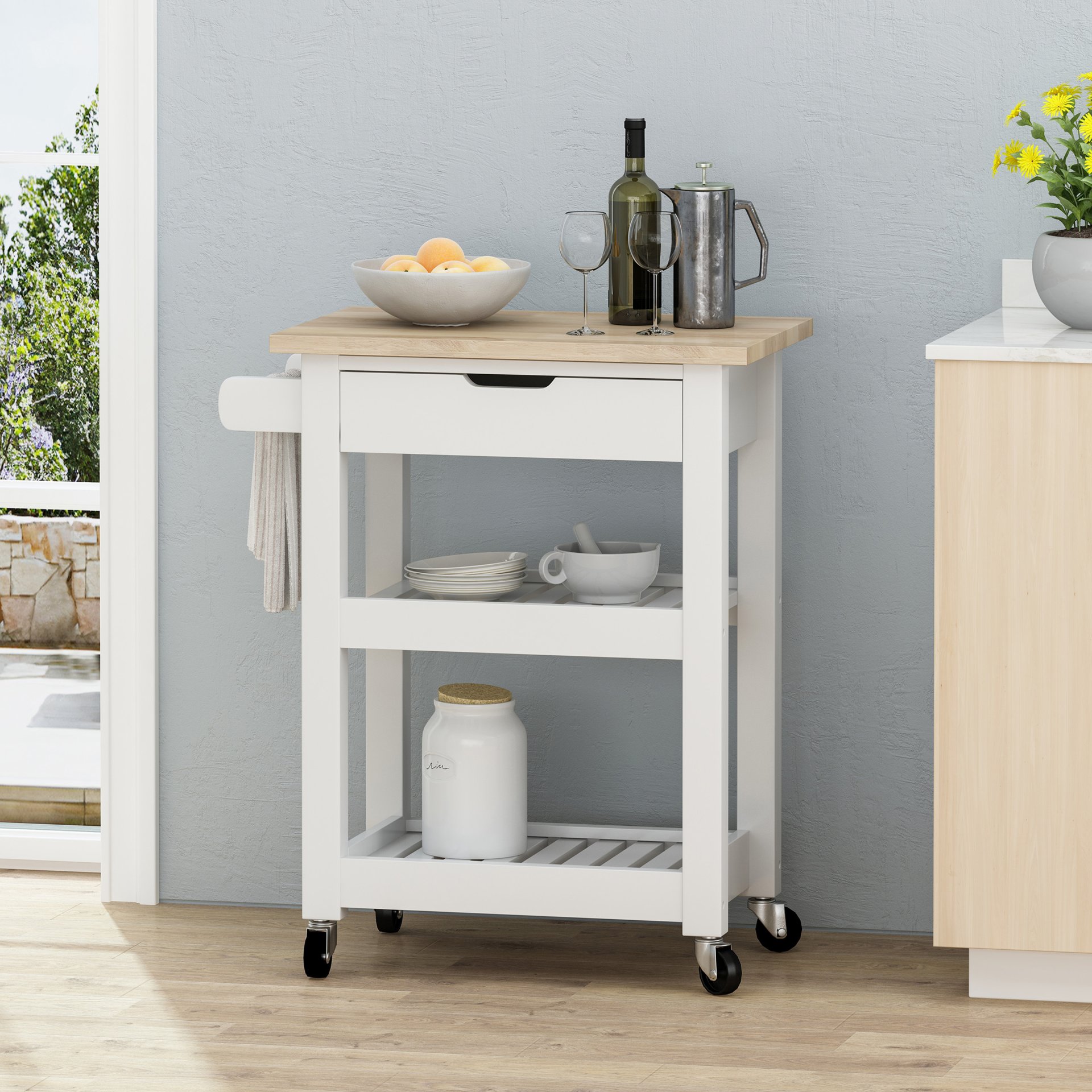 Tattnall - Kitchen Cart With Wheels - White - Image 2