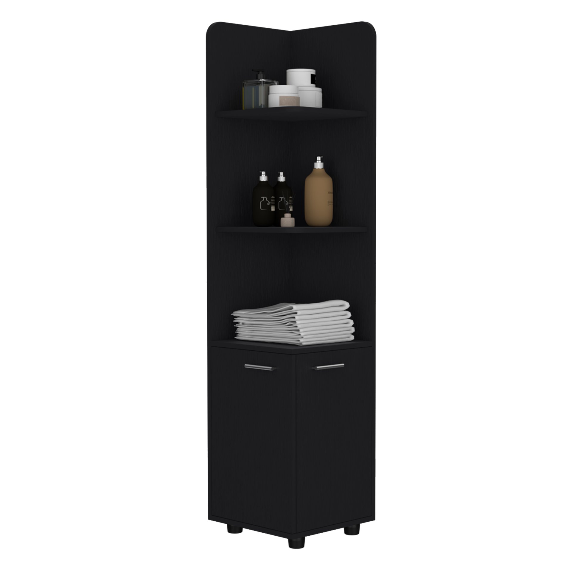 Corner Cabinet Tall With 3 Tier Shelf And 2 Door - Black - Image 5