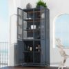 Modern Style Tall Steel Display Cabinet With Double Glass Doors, LED Lights, 3 Sided Glass For Collectibles Dark - Dark Blue - Image 4
