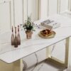 Thick Sintered Stone Composite Tempered Glass Top Rectangular Dining Table With Stainless Steel Base - Gold - Image 6
