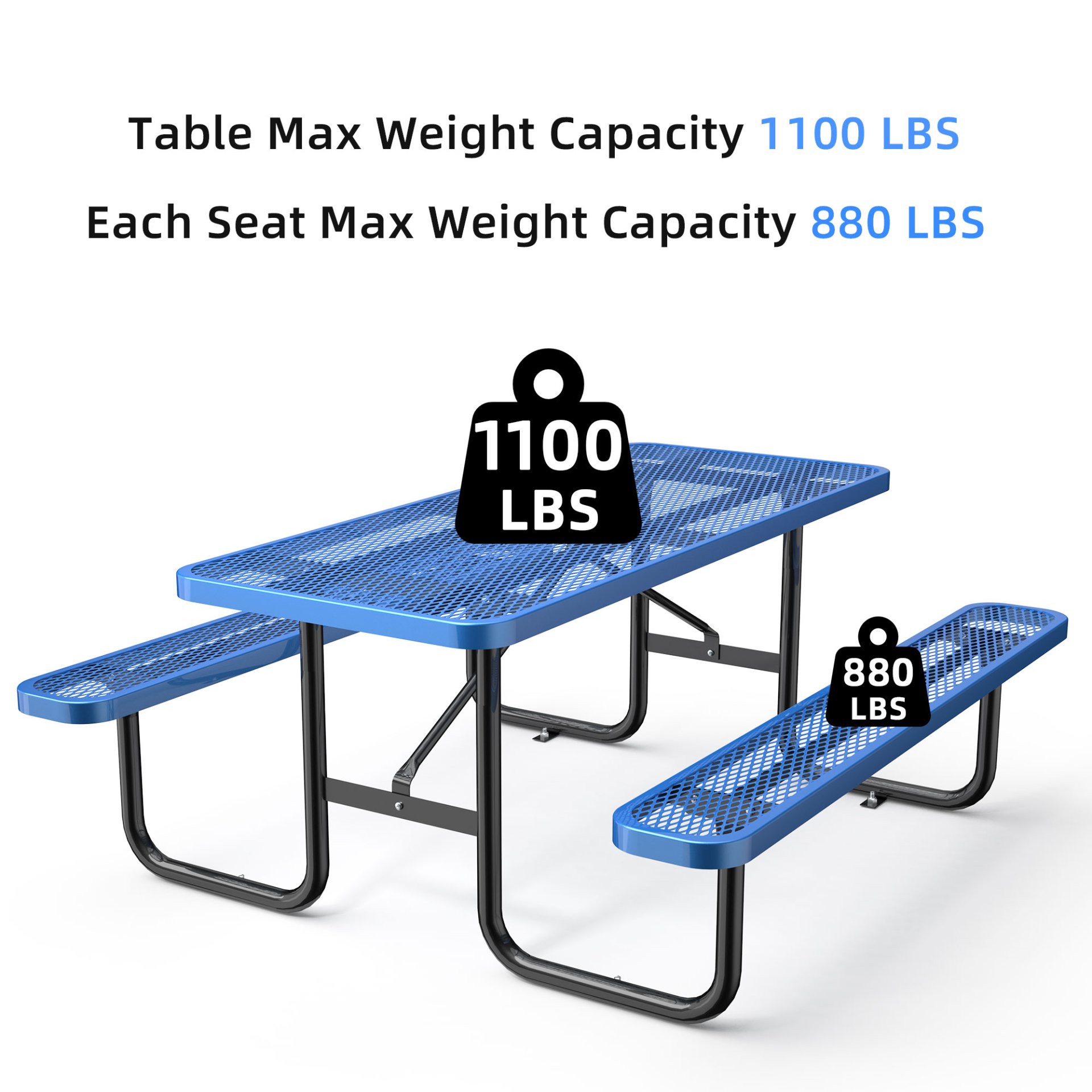 Expanded Rectangular Picnic Metal Table - Blue - Image 6