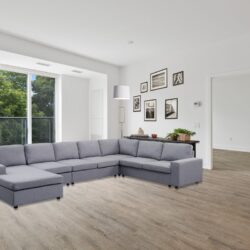 Hayden - Linen 7 Seat Reversible Modular Sectional Sofa Chaise - Light Gray