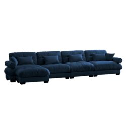 Modern Velvet L Shaped Sectional Cloud Sofa Convertible Deep 4 Seater Modular Couch With Pillows - Blue