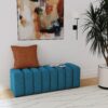 Upholstered Tufted Accent Bench Round Legs Peacock Living Room Furniture Bedroom - Peacock Blue - Image 2