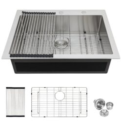 Kitchen Sink Drop In 16 Gauge Stainless Steel Single Bowl Topmount - Black