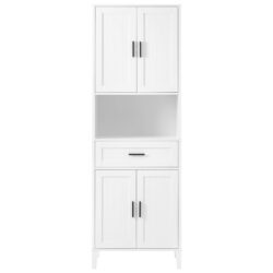 Tall Bathroom Cabinet With Drawer And Adjustable Shelves - White