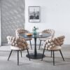 Modern Chair With Golden Color Iron Tube Legs, Soft Cushions And Comfortable Backrest, Suitable For Dining Room, Living Room, Cafe, Hairball Back (Set of 2) - Beige / Black - Image 3