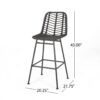 Sawtelle - Outdoor Wicker Barstools (Set of 2) With Faux Rattan And Iron Frame - Gray / Black - Image 3