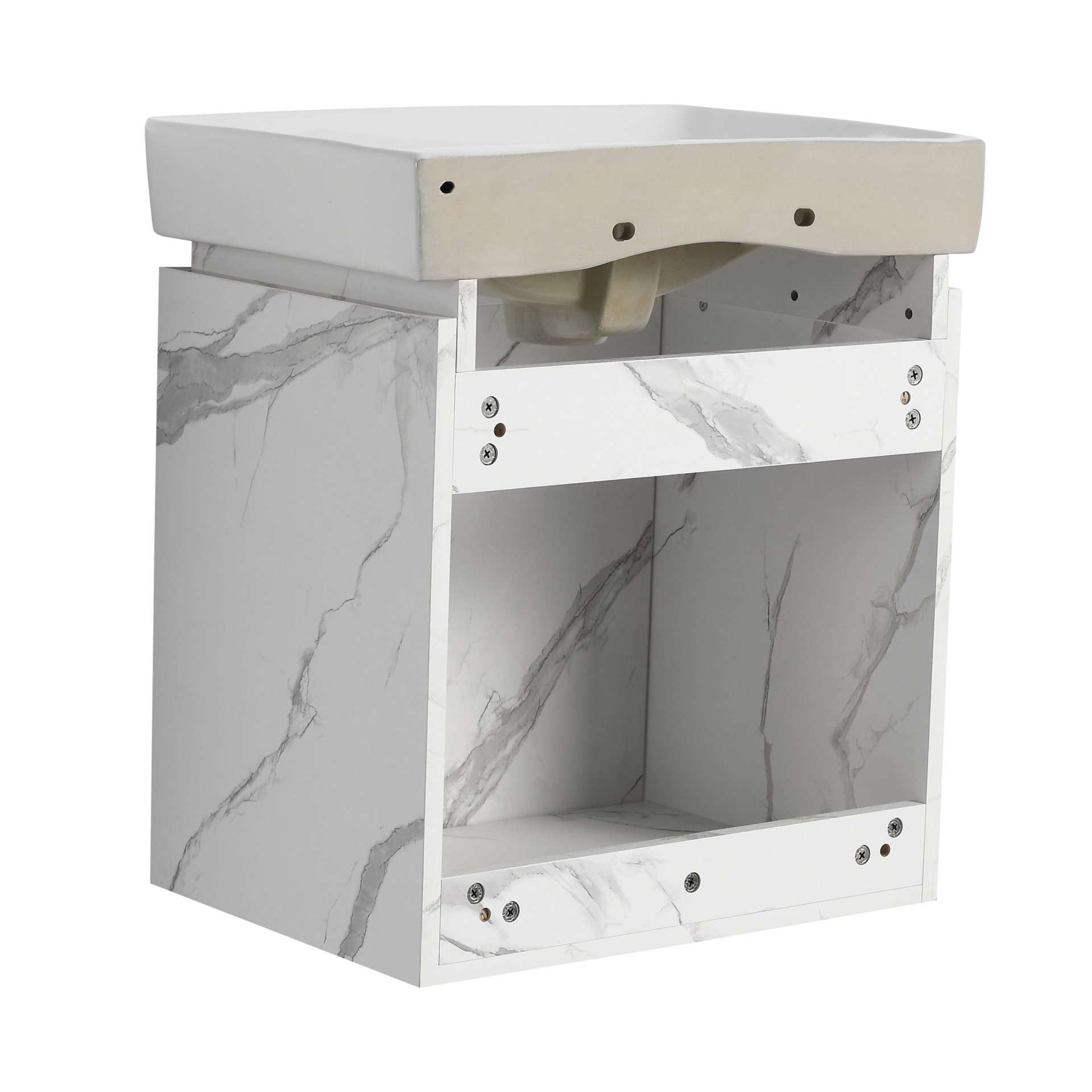 Wall Mounted Bathroom Vanity With Ceramic Sink And Storage Cabinet - Carrara White - Image 15