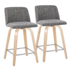 Toriano - Contemporary Fixed Height Counter Stool With Swivel And Square Footrest (Set of 2) - Natural / Gray