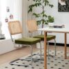 Dining Chairs, Velvet Rattan Side Accent Chairs With Chrome Legs, Modern Mid - Century Breuer Designed Chairs, Upholstered Dining Living Room Kitchen Chairs (Set of 2) - Olive Green - Image 5