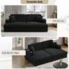 Oversized Loveseat Chaise Lounge Sectional Sofa Bed Corduroy Sleeper Sofa With 2 USB Ports, 2 Cup Holders And 2 Throw Pillows For Living Room And Bedroom - Black - Image 4