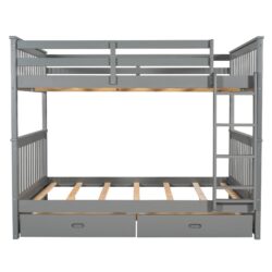 Full Over Full Bunk Bed With Ladders And 2 Storage Drawers - Gray
