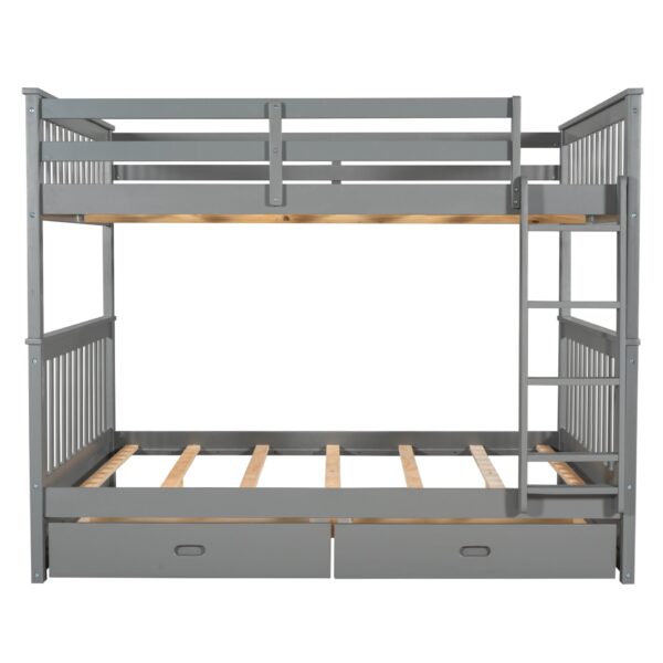 Full Over Full Bunk Bed With Ladders And 2 Storage Drawers - Gray