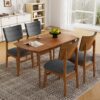 Dining Chairs (Set of 4), Wooden Dining Chair Armless, Mid Century Modern Upholstered Seat Cushion Dining Room Chair For Home Kitchen Dining Room Restaurant - Brown / Gray - Image 4