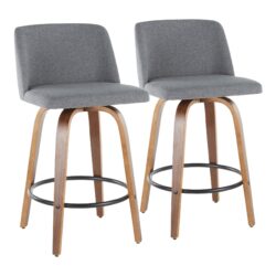 Toriano - Mid-Century Modern Counter Stool (Set of 2) - Walnut / Gray