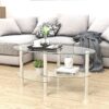 Transparent Oval Glass Coffee Table, Modern Table With Stainless Steel Leg, Tea Table 3-Layer Glass Table For Living Room - Transparent / White - Image 2