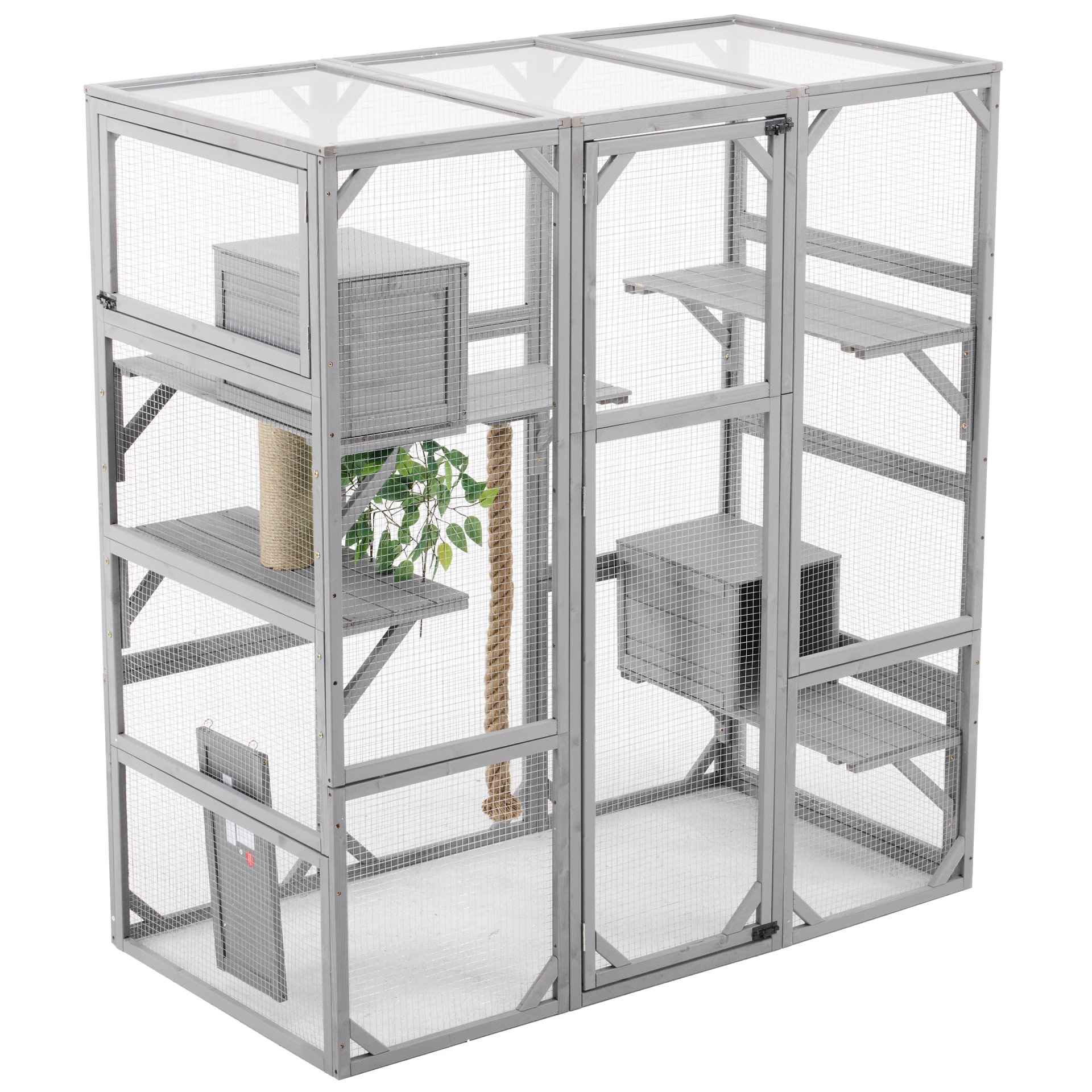 Outdoor Cat House, Diy Cat Enclosure Catio With Double Enter Doors - Light Gray - Image 11