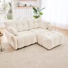 Modern Fabric 2 Seater Sofa With Ottoman Minimalist Design - White - Image 2