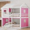 Full Size Bunk House Bed With Tent - Pink / White - Image 22