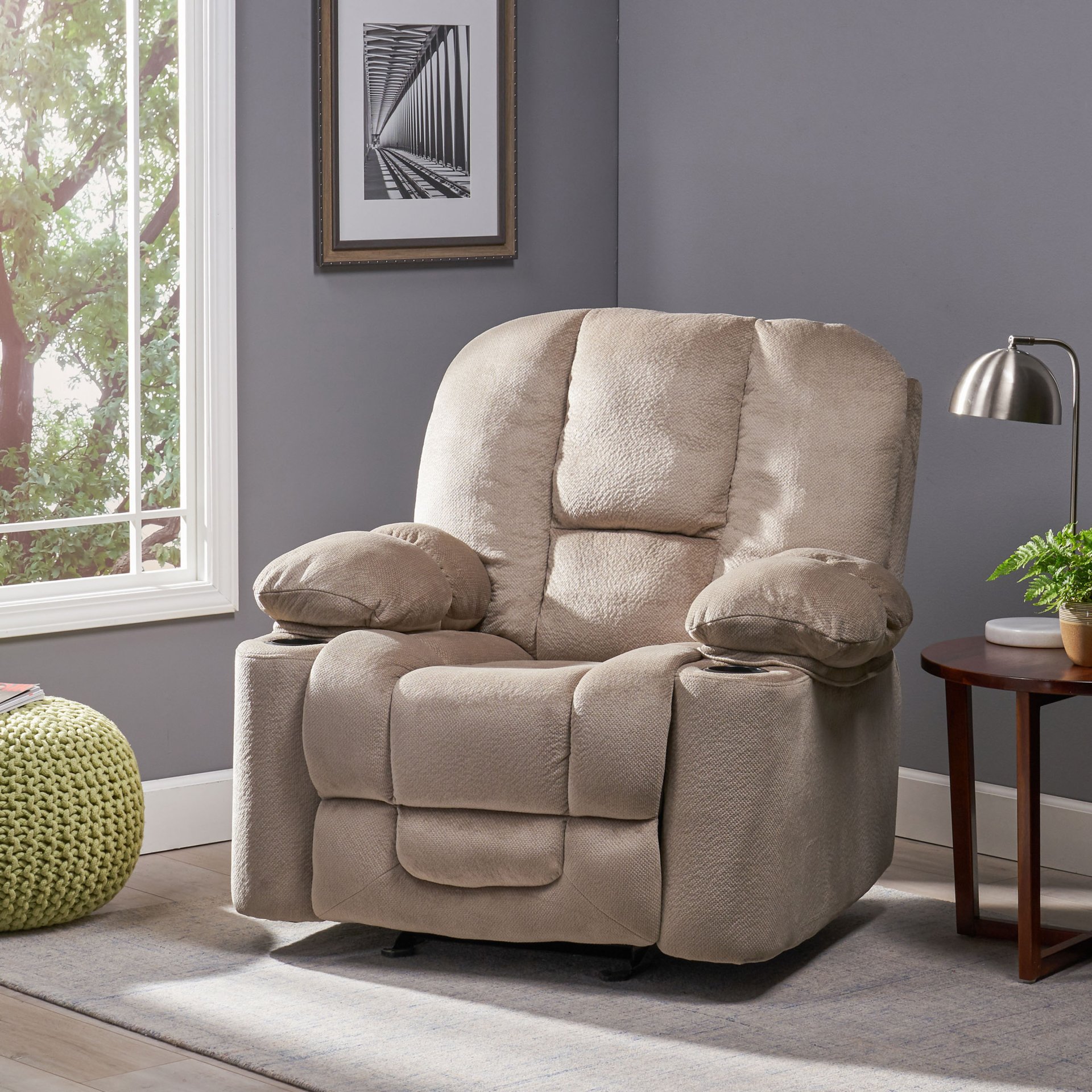 Luxurious Manual Recliner Chair, Skin-Friendly, Dual Cup Holders - Coffee - Image 9