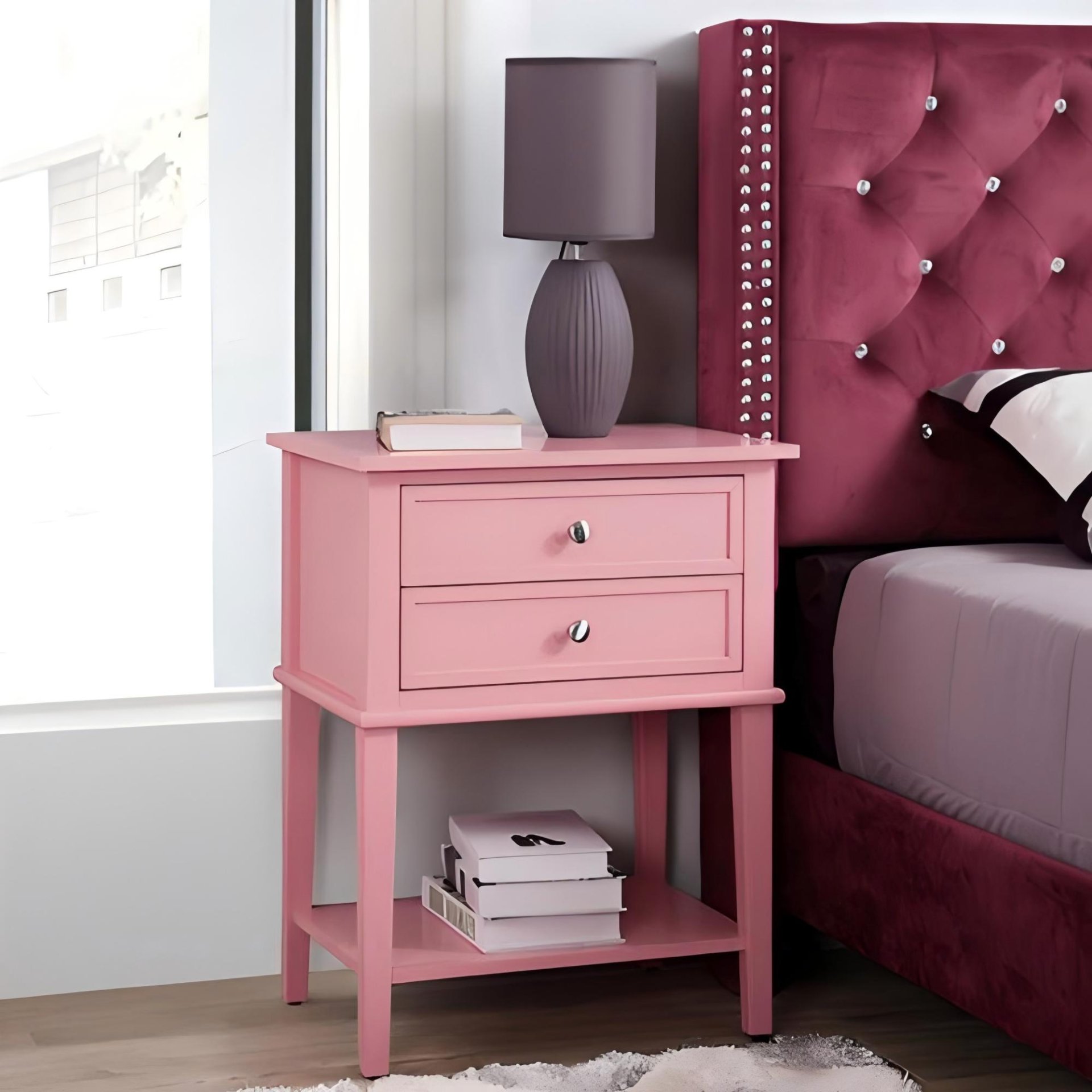 Vibrant Contemporary Nightstand - Pink - Image 2