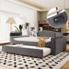 Full Size Upholstered Daybed With Storage Armrests, Trundle And Latest Integrated Bluetooth Audio System, Teddy Fleece - Gray - Image 13