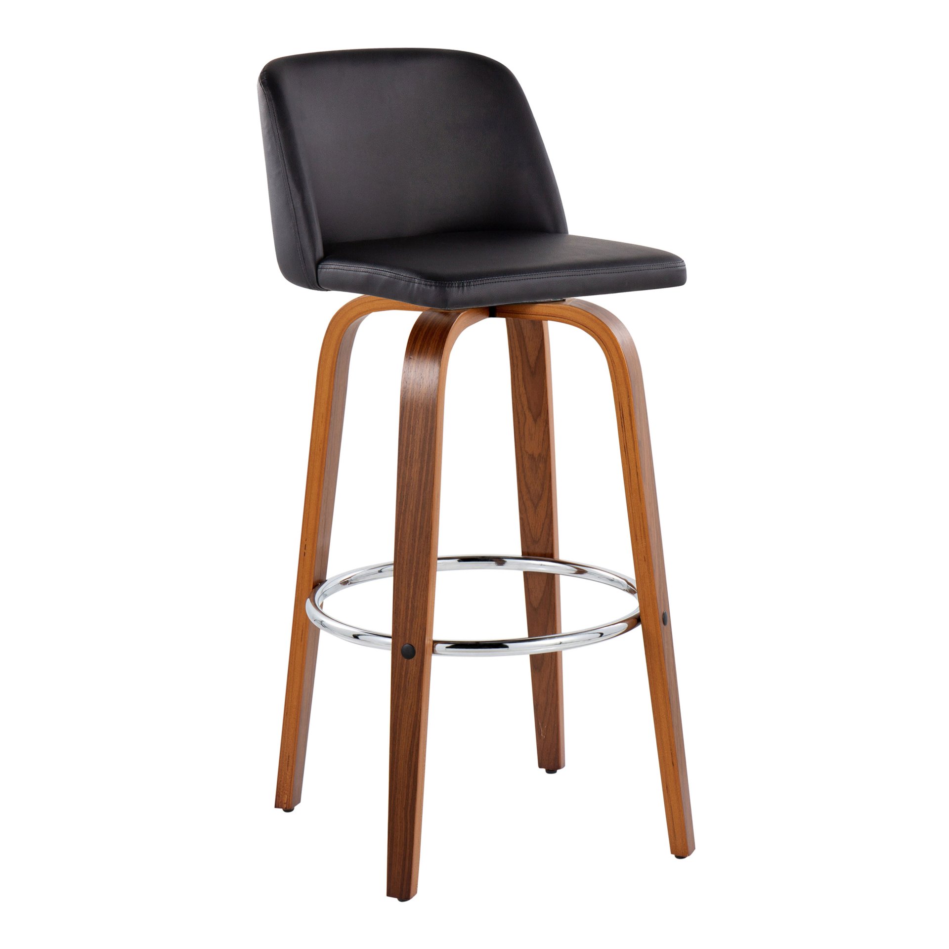 Toriano - Mid-Century Modern Fixed Height Barstool With Swivel With Round Footrest (Set of 2) - Walnut / Black - Image 2
