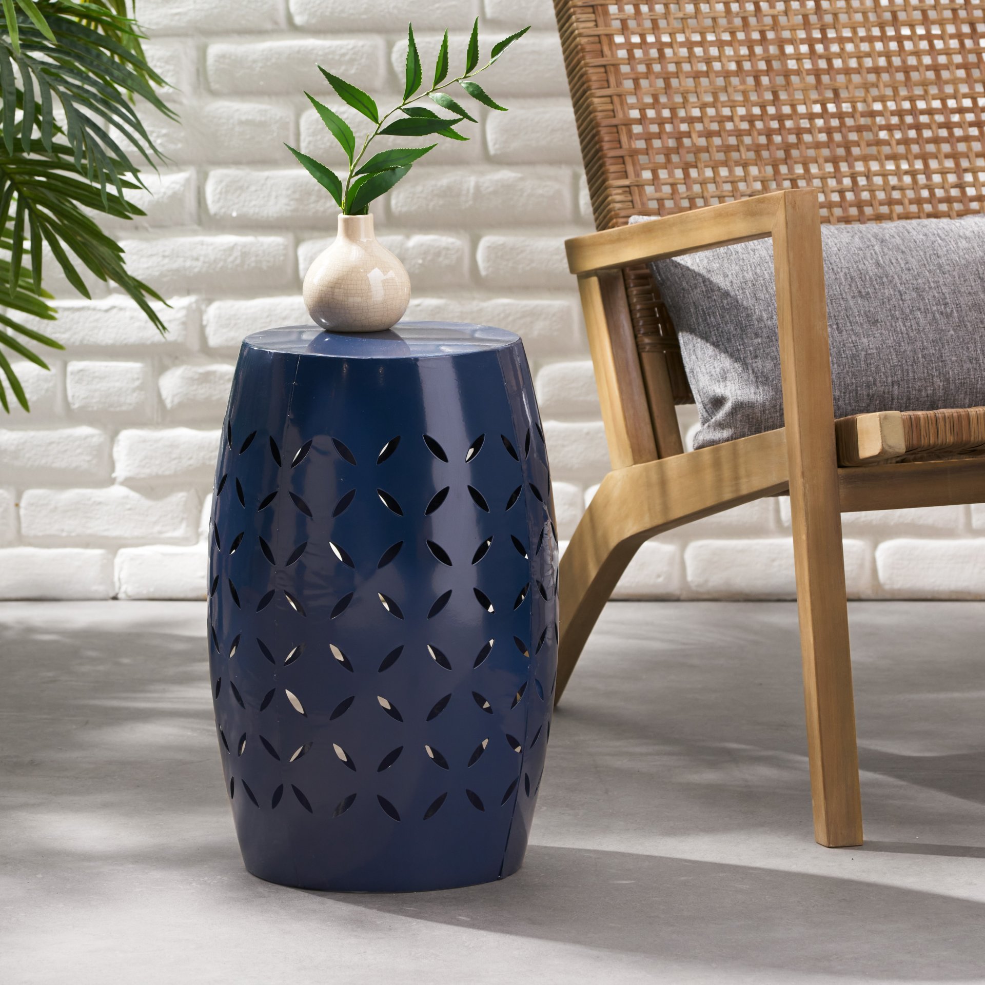 Outdoor Lace Cut Side Table - Navy Blue - Image 6