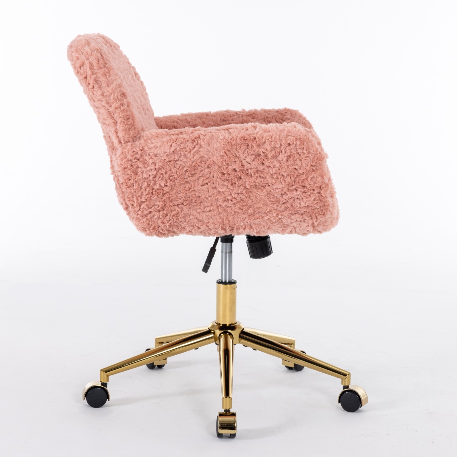 Office Chair, Artificial Rabbit Hair Home Office Chair With Golden Metal Base, Adjustable Desk Chair Swivel Office Chair, Vanity Chair - Pink - Image 6