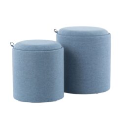 Tray - Contemporary Nesting Ottoman Set - Blue / Natural