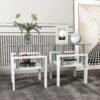 Modern Tempered Glass Tea Table, End Square Table For Living Room (Set of 2) - Transparent / White - Image 3