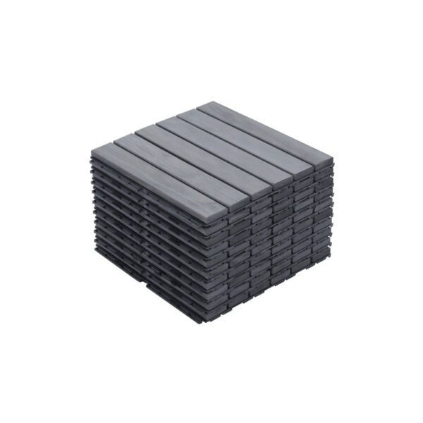 10 Piece Interlocking Deck Tiles Striped Pattern, Square Acacia Hardwood Outdoor Flooring For Patio, Bancony, Pool Side - Light Gray
